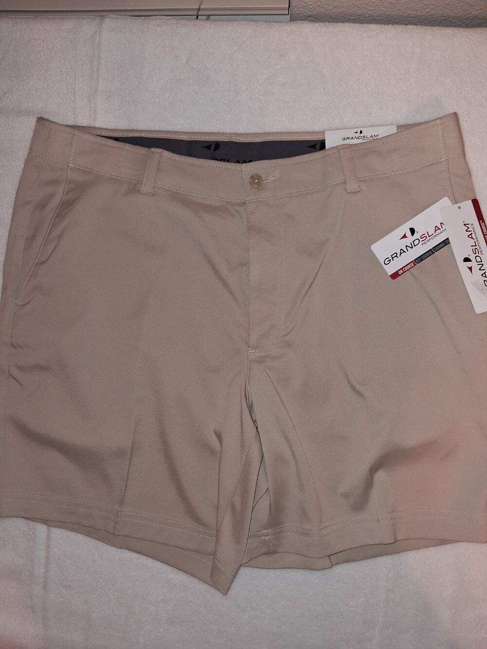 Grand Slam Men's Sz 38 Vanilla colo Golf Shorts Casual Expandable Waistband New!